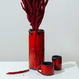 Red Pottery Vase, Royal Ceramic Vase, Handmade Boho Vase, Rustic Vase, Stoneware Flower Vase, Contemporary Home Decor, Modern Ceramic Vase