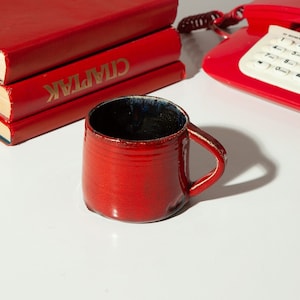 Colorful Mug, Minimalism Mug, Red Handmade Ceramic Mug, Pottery Tea Mug, Large Cup, Housewarming Gift, Handmade Soup Mug, Clay Glazed Mug