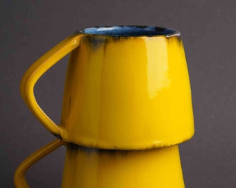 Personalized Yellow Ceramic Mug, Custom Name Or Initials Cup, Glazed Coffee Mug Gift, Unique Drinkware For Tea And Coffee Lovers