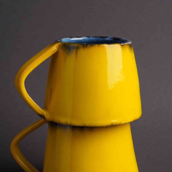 Personlig gul keramikmugg, anpassad kopp med namn eller initialer, glaserad kaffemugg, unik dryckeskärl för te- och kaffeälskare