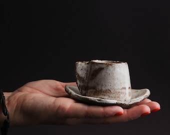 Espresso Mug, Irish Cofee Mug, Pottery Mugs, Cappucino Cup, Rustic Mug, Stoneware Mug with Saucer, Unique Mug, Small Mug, Engagement Gift
