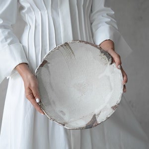White Pottery Plate, Ceramic Fruit Dinnerware, Serving Dish, Center Bowl for Turkey, Handmade Stoneware, White Platter, Gift for Wedding