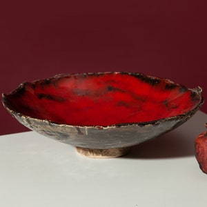 Serving Platter Handmade Pottery, Red Serving Platter, Modern Ceramic Dish, Clay Salad Bowl, Colorful Stoneware Platter, Large Dinner Plates
