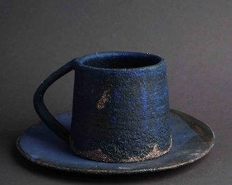 Navy Blue Ceramic Mug, Handmade Pottery Coffee Cup, Rustic Stoneware Mug, Farmhouse Home Decor, Cottage Kitchen Decor, Gift for Christmas