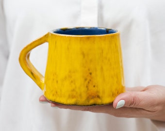 Ceramic Yellow Mugs Handmade, Coffee Pottery Mugs, 10oz Tea Mugs, Stoneware Mug, Modern Drinkware, Ceramic Drinking Mug, Cappuccino Cup
