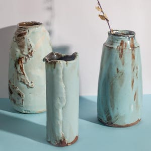 Ceramic Ikebana Vase, Modern Pottery Vessel, Raku Ceramic Piece, Handmade Flower Pot, Wabi Sabi Home Decor, Minimalist Clay Art Gift