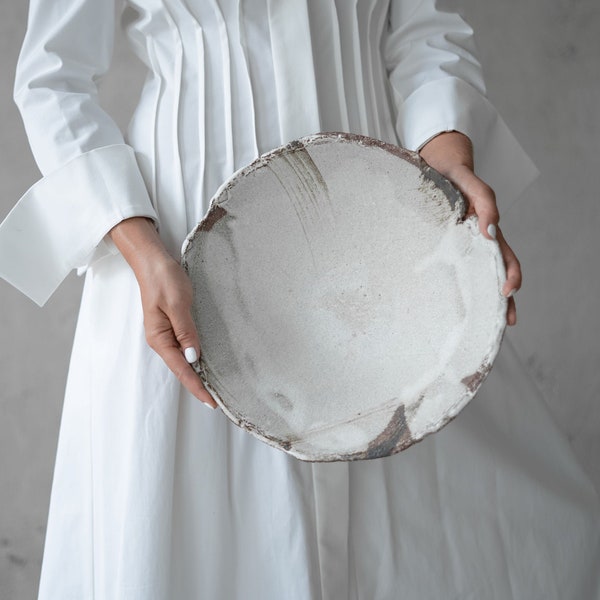 White Serving Platter, Serving Dish, White Plate, Large Pottery Platter 12", Stoneware Ceramic, Fruit Dinnerware, Elegant Ceramic Dinnerware