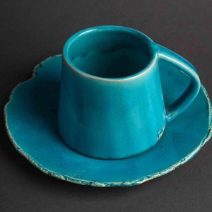 Handmade Aqua Ceramic Mugs, Pottery Mug with Handle, Colorful Best Mug, Large Coffee Mug, Turquoise Mugs, Housewarming Gift, New Home Gift