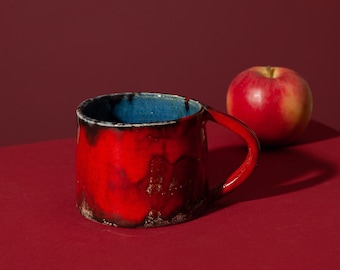 Keramiktasse, Rote Kaffeetasse, Handgemachter Becher, Einzigartiges Tassen-Set, Keramik-Teetasse, Handgemachte Keramiktasse, Handgemachte Steinzeug-Tasse, Tonkeramik-Tasse