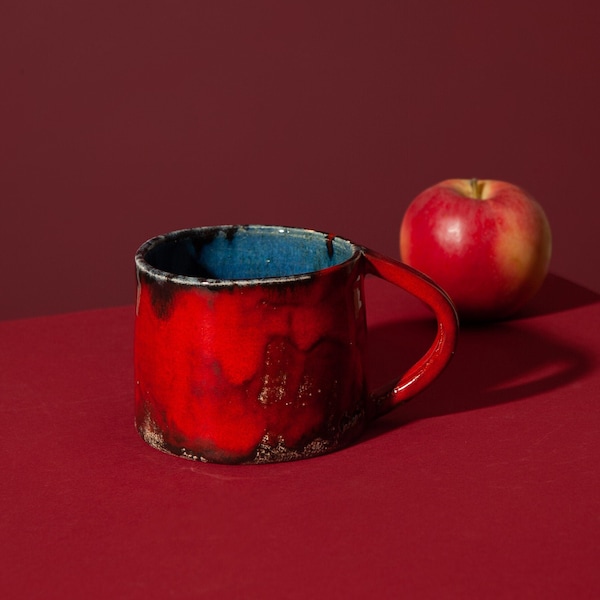 Ceramic Mug, Red Coffee Mug, Handmade Mug, Unique Mug Set, Pottery Tea Mug, Handmade Ceramics Cup, Handmade Stoneware Mug, Clay Pottery Mug