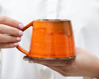 Home gifts for her coffee mug, Orange mug, Ceramic mug, modern farmhouse, Tea mug, Handmade mug, Pottery mug, Stoneware mug, Coffee Tea cup