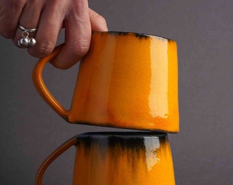 Ensemble de tasses en céramique faites main, tasses à café orange glay pour couple, tasses en poterie rustique, tasses ferme modernes, grandes tasses, tasses à thé, tasse pour papa