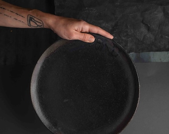 Organic Black Ceramic Serving Plates, White Pottery Plate, Pottery Tableware, Rustic Plate, Housewarming Plates, Dinnerware Plates