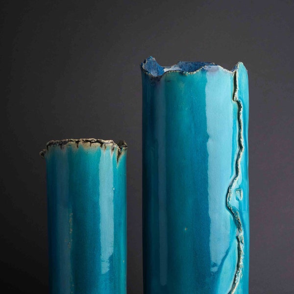 Morern Turquoise Tall Ceramic Flowers Vase, Stoneware Vase Handmade, Pottery Ikebana Vase, Home Decor Gift, Housewarming Gift, Bud Vase