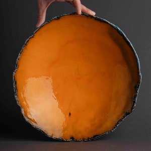 Large Ceramic Serving Platter, Handmade Pottery Bowl, Orange Plate, Rustic Dinnerware, Decorative Ceramic Tableware, Stoneware Platter