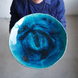 Handmade Blue Large Plate, Ceramic Serving Bowl, Big Salad Platter, 15" Pottery Bowl, Rustic Serving Dish, Large Ocean Plate, Wedding gift