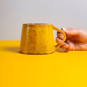 Handmade Pottery Mug, Rustic Yellow Coffee Cup, Artisan Orange Mug, Handcrafted Drinkware