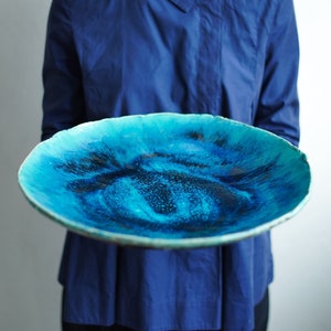 Large Appetizer Platter, Serving Plate, Serving Tableware, Restaurant Plate, Handmade Dishes, Glazed Pottery Plate, Turquoise Dinnerware