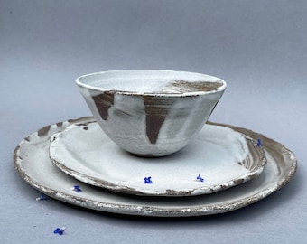 Keramik Geschirr-Set, Servierschüssel 15 Unzen mit Tellern 24 cm und 30 cm, Essteller, Ess-Set, Suppenschüssel, Keramikteller, Teller-Schüssel-Set
