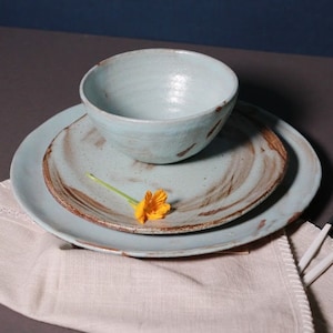 Ceramic Dinner Set, Pottery Lunch Set, Serving Plate and Bowl, Retro Style Ceramic Dinner Set, Rust Kitchen Serving Dinnerware, Hostess gift