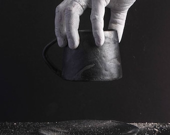 Schwarze Keramiktasse, handgemachte rustikale Keramiktasse, strukturierte Ton-Teetasse, dunkle Steinzeug-Kaffeetasse, japanischer Stil Wabi Sabi, Küchengeschenk
