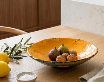Handmade Ceramic Serving Dish, Large Yellow Platter, Handmade Unique Pottery Bowl, Stoneware Platter, Unique Plates, Modern Kitchen Plate
