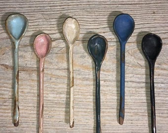 Rustic Mixing Spoon, Red Ceramic Spoon, Unique Spoon, Serving Spoon, Ceramic Dinnerware, Peanut Butter Spoon, Navy Blue Spoon, Cooking Gift