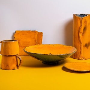 Orange Ceramic Dinnerware Set Handmade Ceramic Dinnerware Set of 5 Pieces Pottery Ceramics Set Rustic Kitchen Decor Set Rustic Stoneware Set