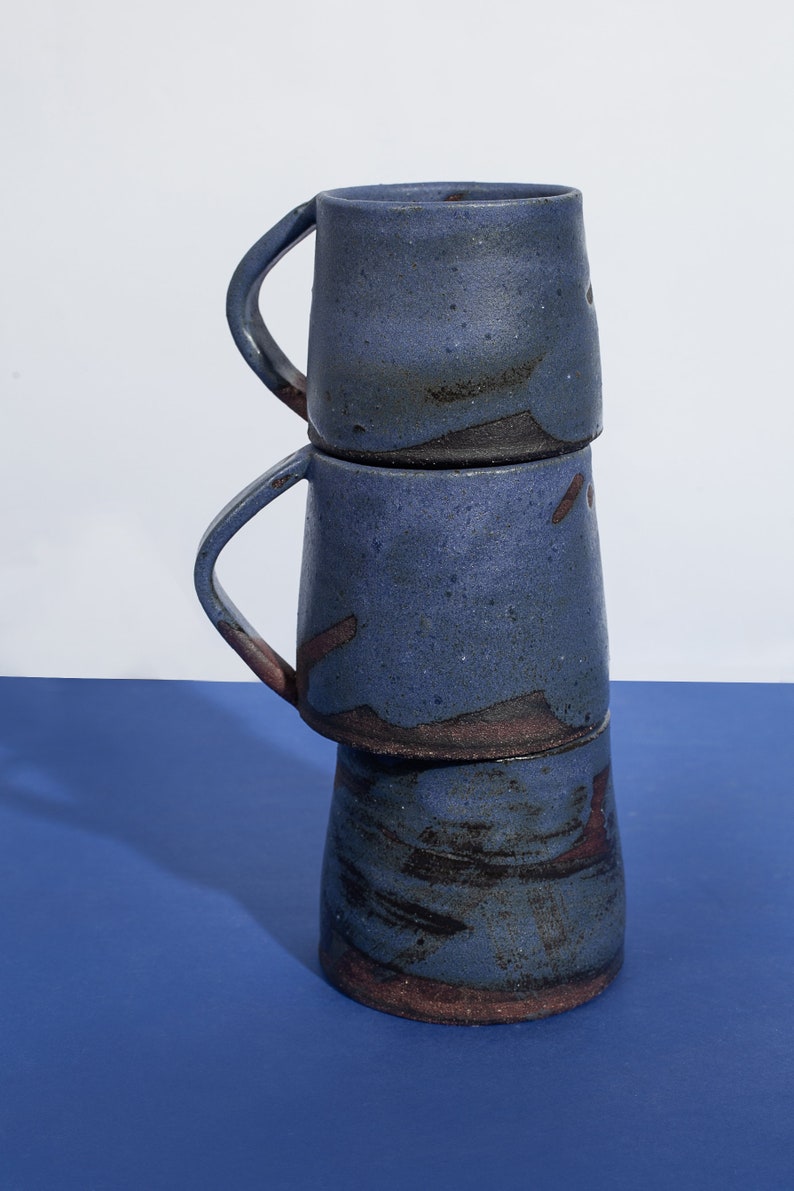 Handmade Pottery Mugs Set, Pottery Mug with Saucer, Large Ceramic Tea Mugs, Scandinavian Mugs, Rustic Cups, Farmhouse Kitchen Decor Gift image 3