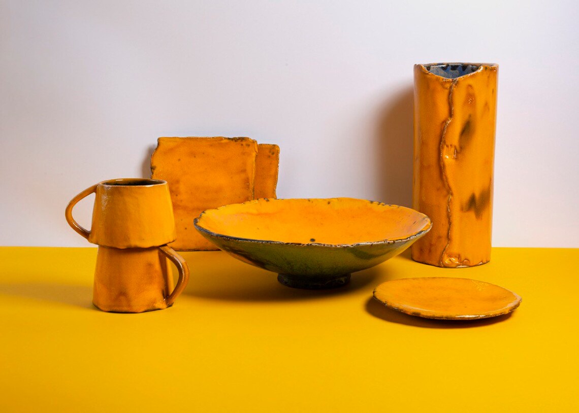 Orange Ceramic Dinnerware Set 5 Pieces Ceramic Dishware Set Etsy