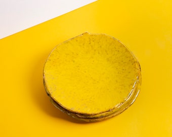 Small Ceramic Saucer, Tiny Clay Plate, Spoon Rest Plate, Yellow Glazed Plate, Side Plate, Serving Plate, Appetizer Plate, Modern Plate
