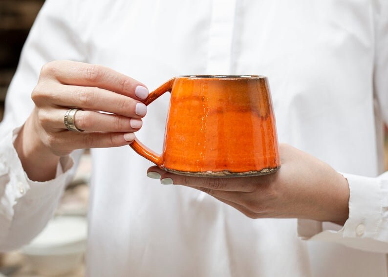 Ceramic Mug Handmade Pottery, 10oz Tea Cup, Rustic Coffee Mug, Stoneware Drinkware, Vintage Mug, 300ml Large Mug, Ceramic drinking mug image 4