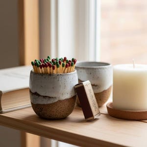 Handgjord tändstickshållare i keramik, Wabi Sabi-dekor