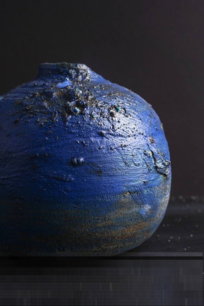 Unique Navy Ceramic Vase Housewarming Gift New Home Decor Etsy