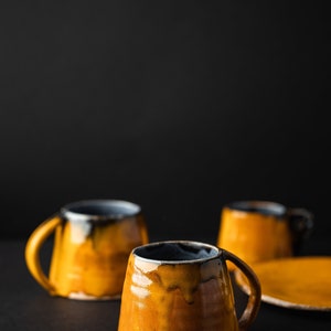 Colorful Ceramic Set Mugs and Saucers, Bright Coffee Mug, Red Pottery Mugs, Handmade Tea Mug, Coffe Tea Lover Gift, Kitchen Christmas Gift image 8