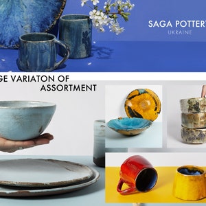 Handmade Pottery Mugs Set, Pottery Mug with Saucer, Large Ceramic Tea Mugs, Scandinavian Mugs, Rustic Cups, Farmhouse Kitchen Decor Gift image 10
