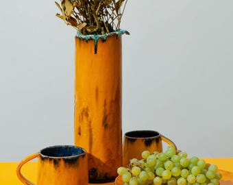 Yellow Pottery Vase, Pottery Colorful Vase, Modern Ceramic Flower Vase, Tall Vase, Stoneware Vase, Housewarming Gift, Home Decor, Mom's Gift
