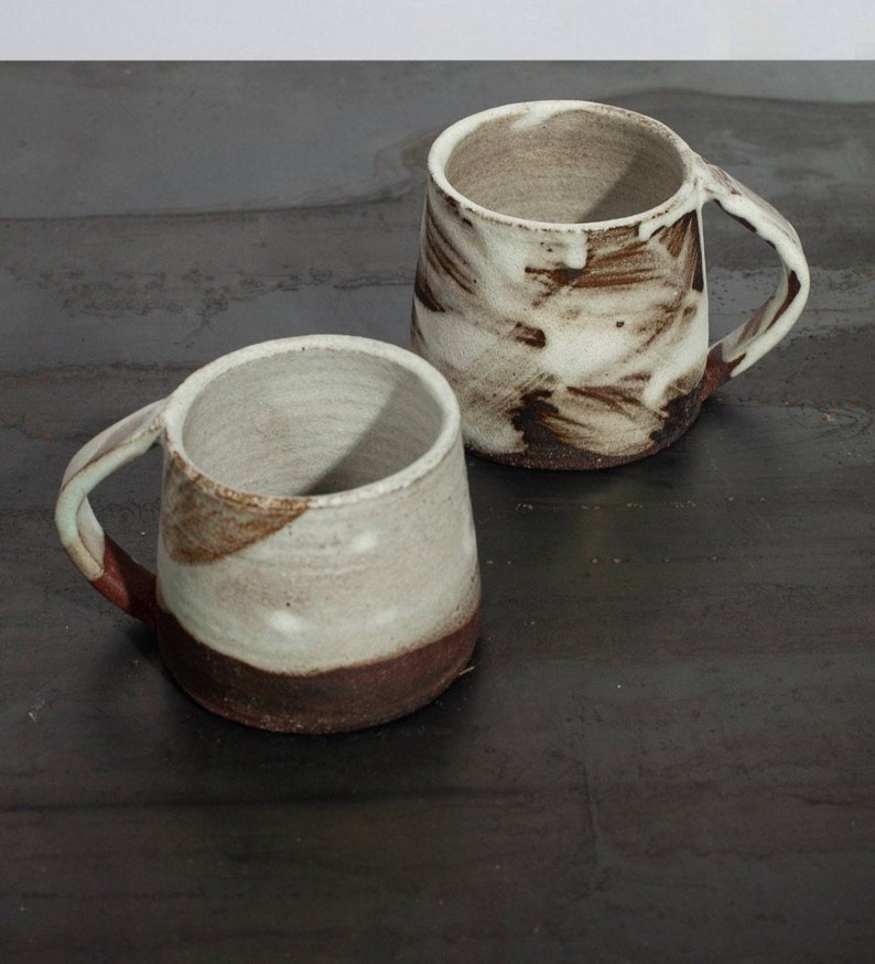 Handmade Pottery Mugs Set, Pottery Mug with Saucer, Large Ceramic Tea Mugs, Scandinavian Mugs, Rustic Cups, Farmhouse Kitchen Decor Gift image 8