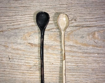 Handmade Ceramic Spoons, Rustic Pottery Spoons, Small Spoons, Cofee Spoons, Vintage Stoneware, Multicolored Spoons, Coffee Stirring Spoons