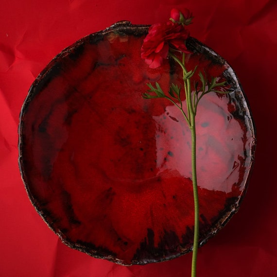 Large Pottery Platter 12 Handmade Serving Platter Red Etsy