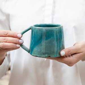 Colorful Ceramic Set Mugs and Saucers, Bright Coffee Mug, Red Pottery Mugs, Handmade Tea Mug, Coffe Tea Lover Gift, Kitchen Christmas Gift Turquoise