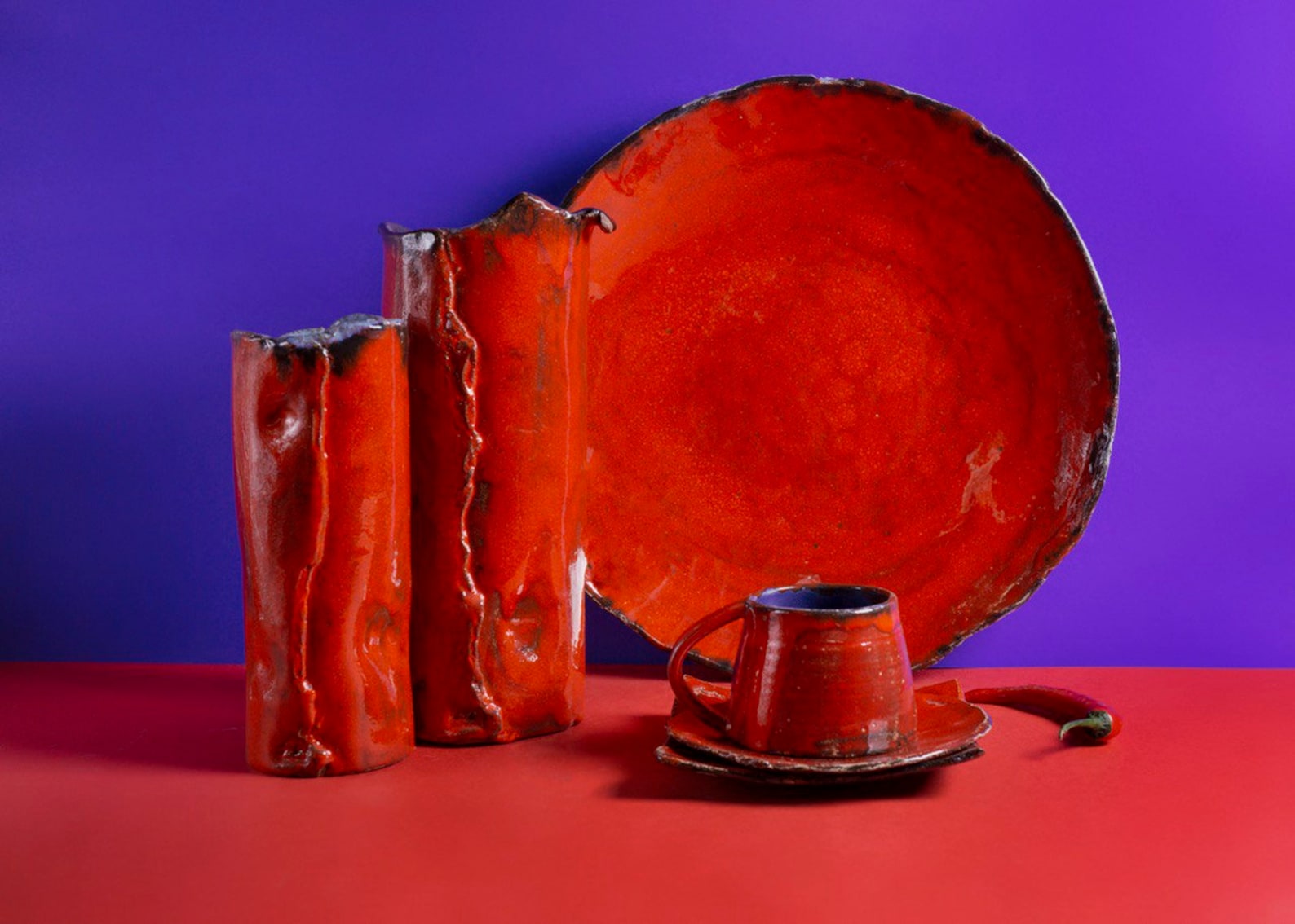 Orange Ceramic Dinnerware Set 5 Pieces Ceramic Dishware Set Etsy