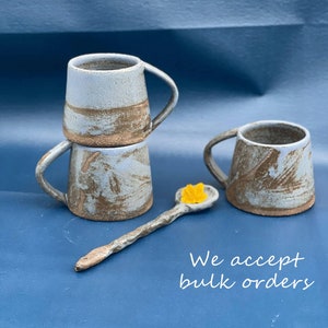 Handmade Pottery Mugs Set, Pottery Mug with Saucer, Large Ceramic Tea Mugs, Scandinavian Mugs, Rustic Cups, Farmhouse Kitchen Decor Gift image 9