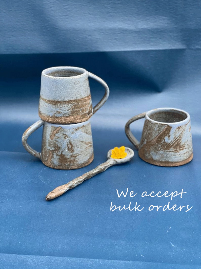 Handmade Pottery Mugs Set, Pottery Mug with Saucer, Large Ceramic Tea Mugs, Scandinavian Mugs, Rustic Cups, Farmhouse Kitchen Decor Gift image 9