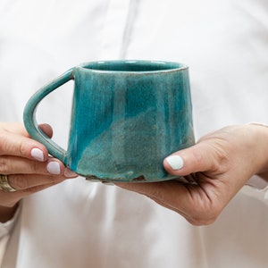 Handmade Ceramic Mug, Handmade Pottery Mug, Coffee Mug Pottery, Modern Mug, Unique Design Mug, Cappuccino Cup, Coffee Mug, New Home Gift Turquoise