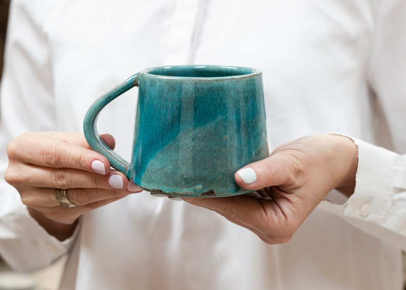 Handmade Ceramic Mug, Handmade Pottery Mug, Coffee Mug Pottery, Modern Mug, Unique Design Mug, Cappuccino Cup, Coffee Mug, New Home Gift Turquoise