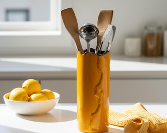 Portautensili in ceramica, organizer da cucina in ceramica rustica, bicchieri in ceramica, contenitore per posate minimalista, decorazioni da cucina uniche