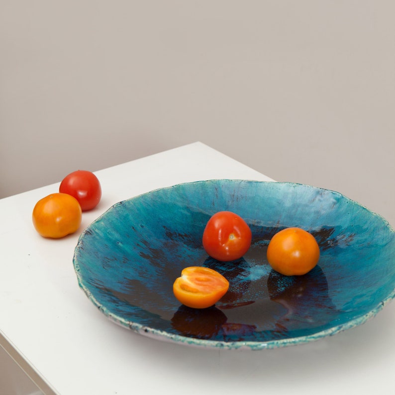 Handmade Blue Large Plate 15.7, Serving Platter, Ceramic Platter, Big Salad Platter, Decor Pottery, Rustic Serving Dish, Large Plate image 3