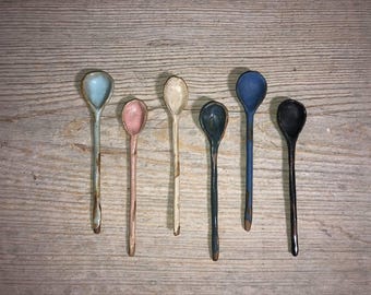 Handmade Ceramic Spoon, Aesthetic Floral Spoon, Hand Painted Spoon, Stoneware Spoon, Pottery Spoon, Condiment Serving Spoon Ceramic Gift