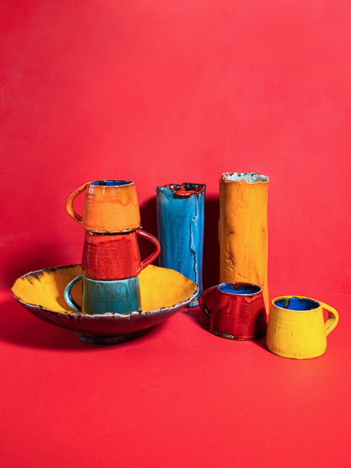 Ceramic Yellow Mugs Handmade Yellow Coffee Mugs Pottery Etsy